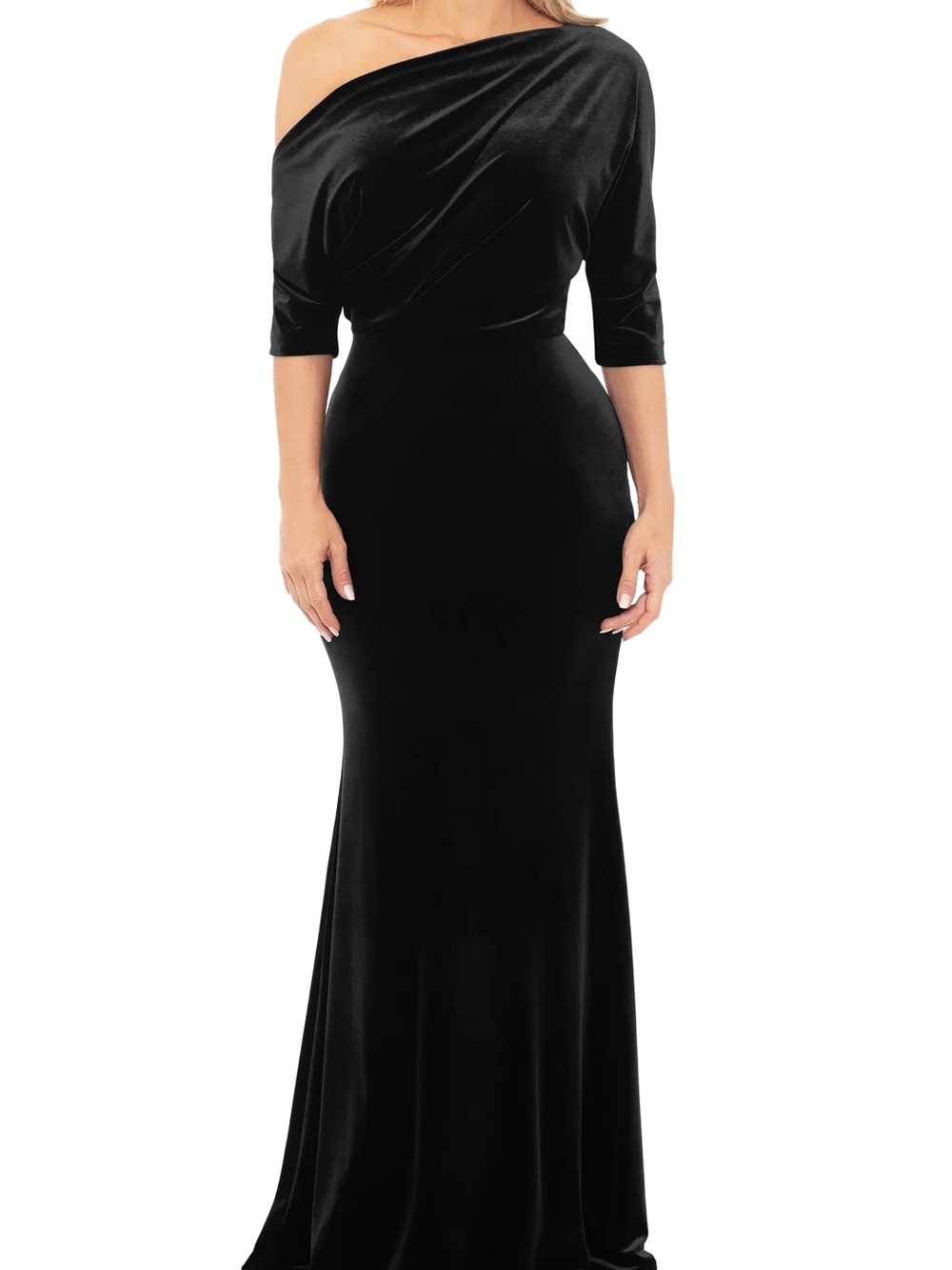 Betsy & Adam Black Velvet Off Shoulder Mermaid Evening Gown Formal Dress Sz 12